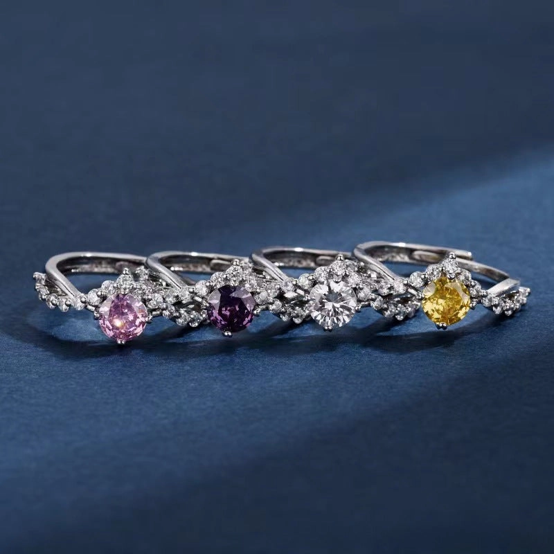 Wholesale S925 sterling silver platinum plated moissanite women's ring light luxury Princess Crown sweet Valentine's Day gift