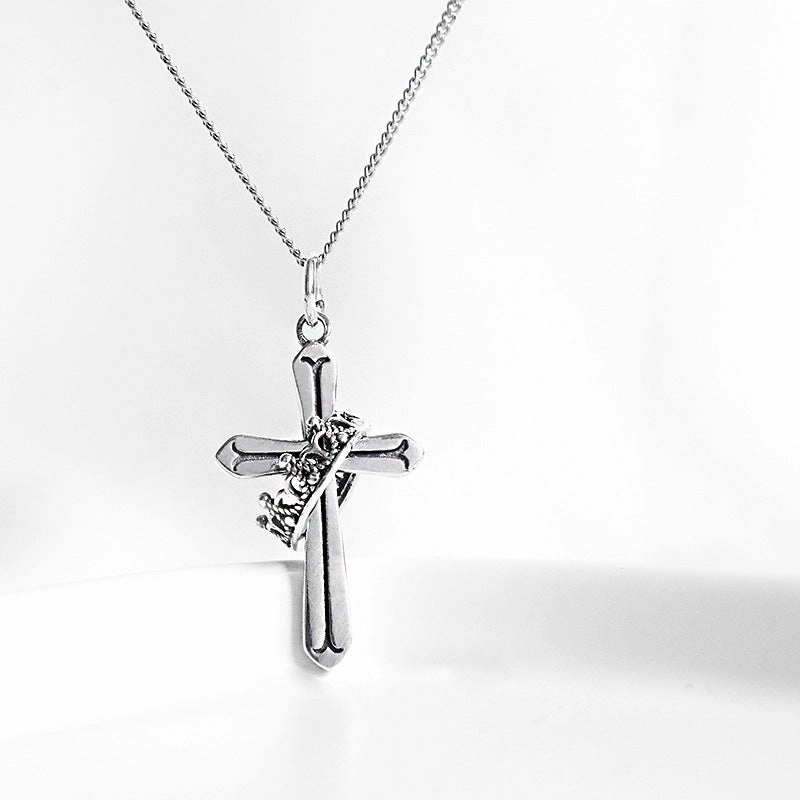 Wholesale S925 Sterling Silver Re-done Crown Cross Collarbone Necklace