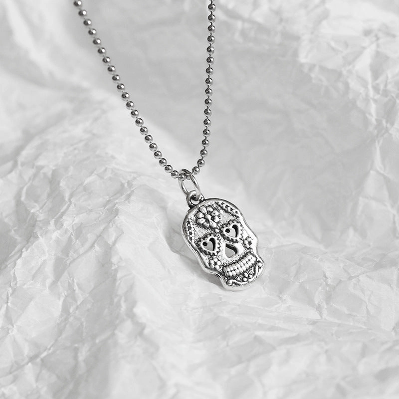 Wholesale S925 Sterling Silver Retro Hipster Skull Clavicle Necklace