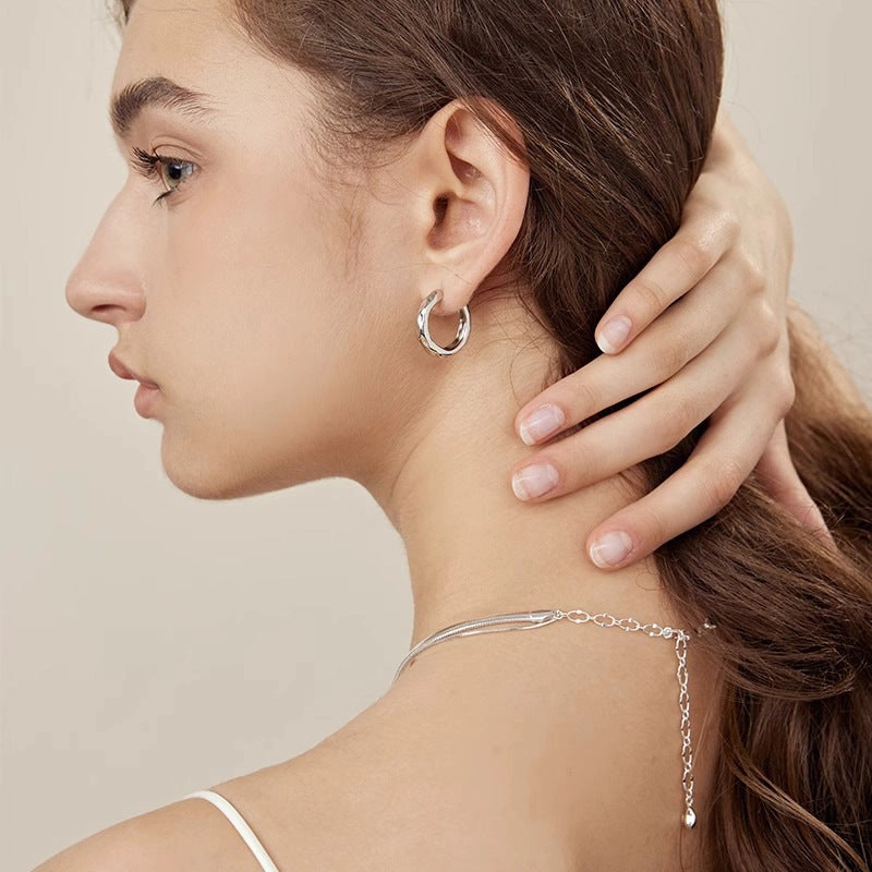 Wholesale s925 sterling silver vintage flowing hoop earrings