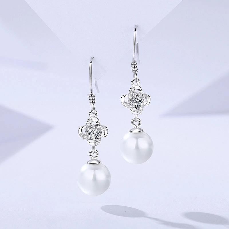 Wholesale S999 sterling silver four-leaf clover earrings