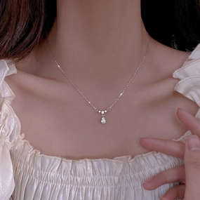 Wholesale s999 sterling silver water drop clavicle necklace