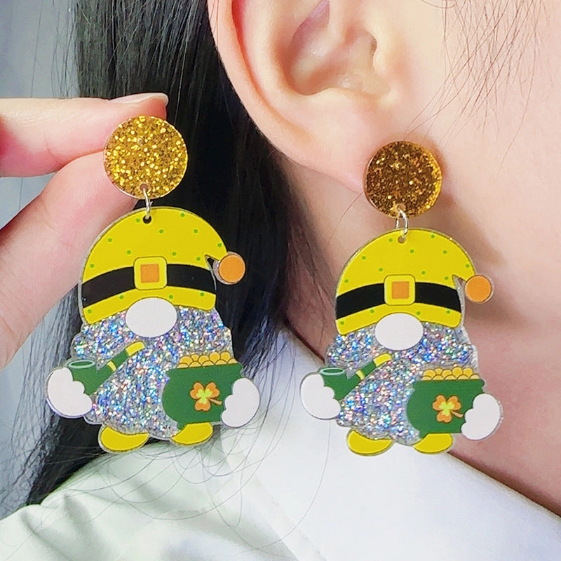 Wholesale Saint Patrick's Day Three Leaf Clover Dwarf Acrylic Earrings