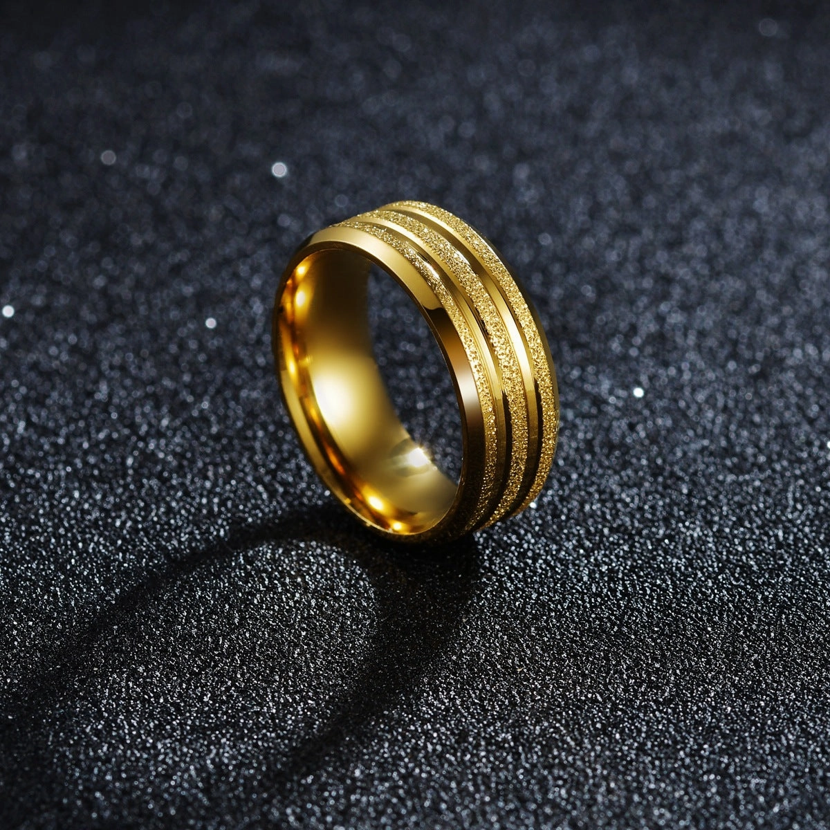 Wholesale Sand Gold Frosted Stainless Steel Gold Plated Ring