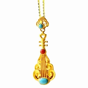 Wholesale Sand gold inlaid turquoise and red Nanhong personality pipa clavicle necklace