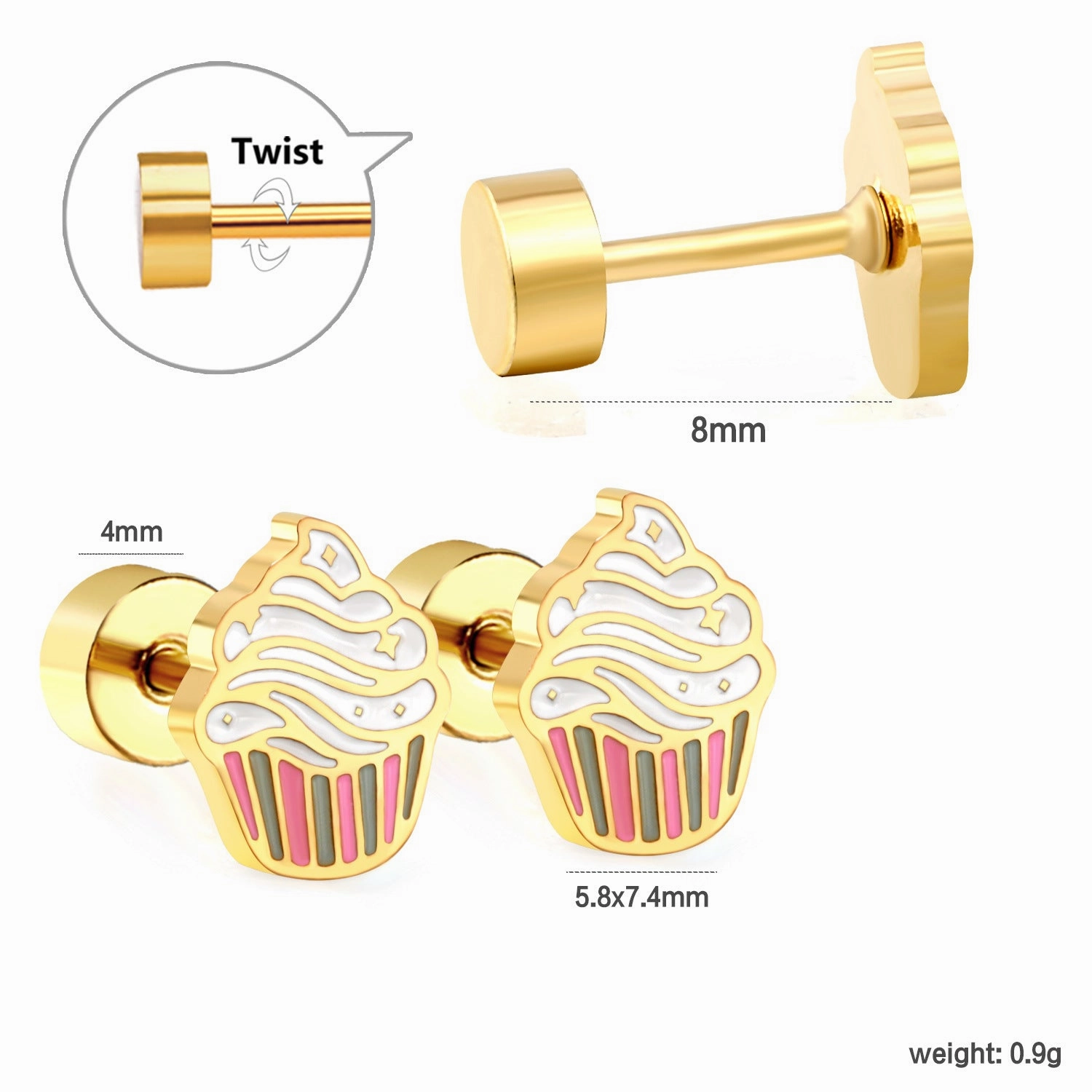 Wholesale Screw Plug Cute Rabbit Bow Rainbow Ice Cream Stainless Steel Girls Earrings