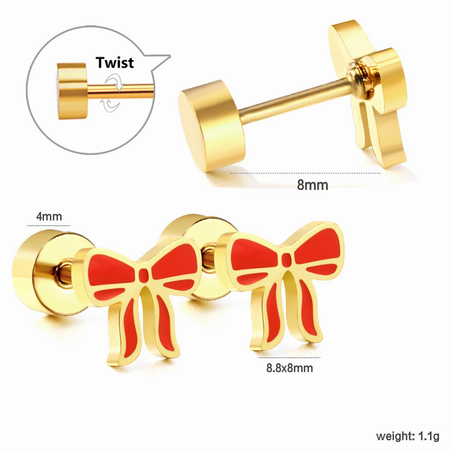 Wholesale Screw Plug Cute Rabbit Bow Rainbow Ice Cream Stainless Steel Girls Earrings