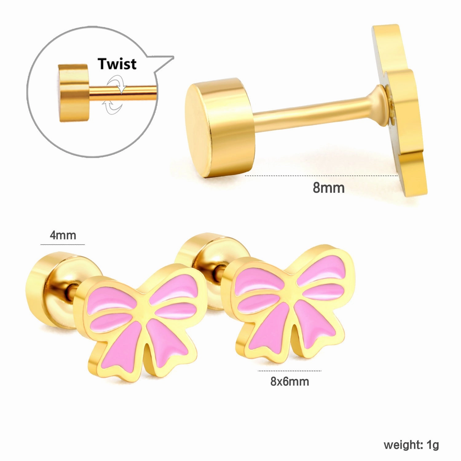 Wholesale Screw Plug Cute Rabbit Bow Rainbow Ice Cream Stainless Steel Girls Earrings