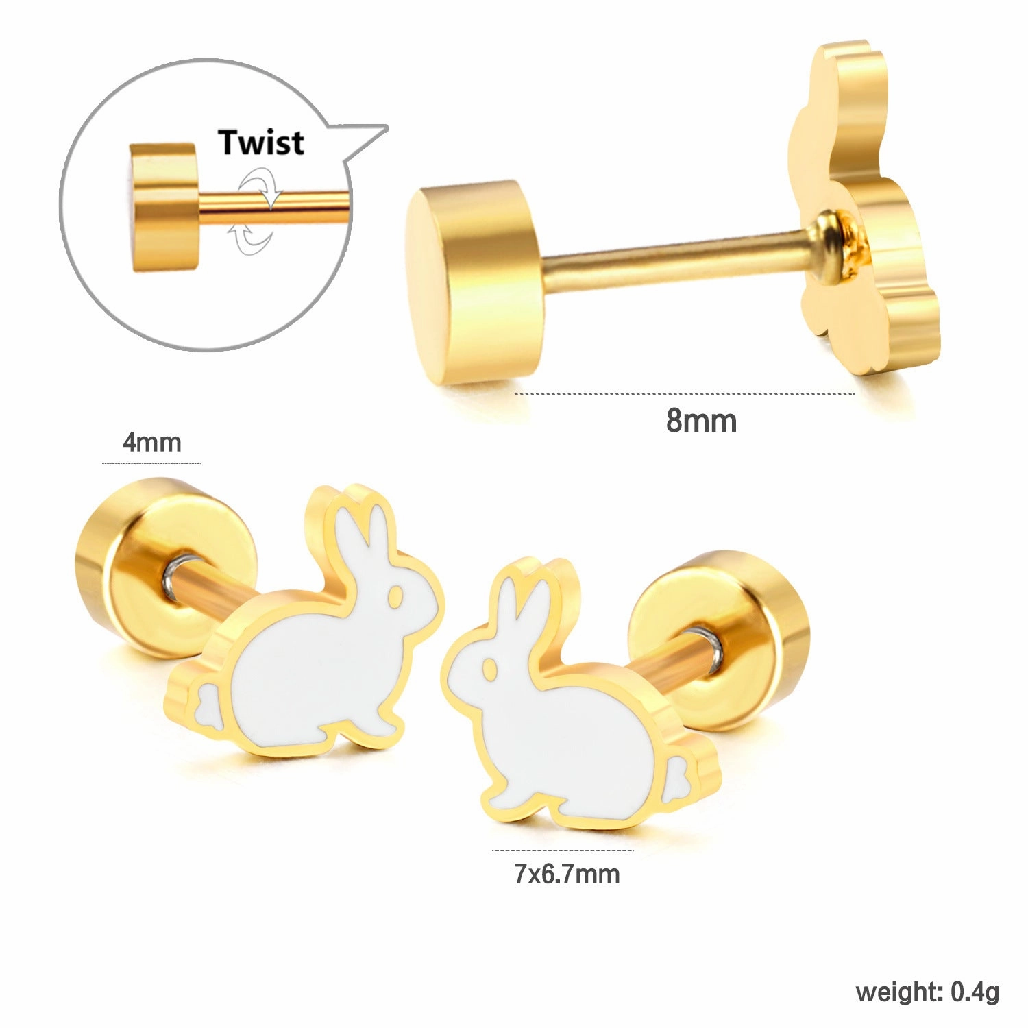 Wholesale Screw Plug Cute Rabbit Bow Rainbow Ice Cream Stainless Steel Girls Earrings