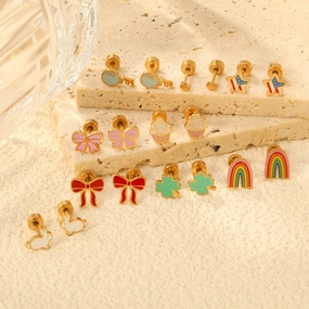 Wholesale Screw Plug Cute Rabbit Bow Rainbow Ice Cream Stainless Steel Girls Earrings