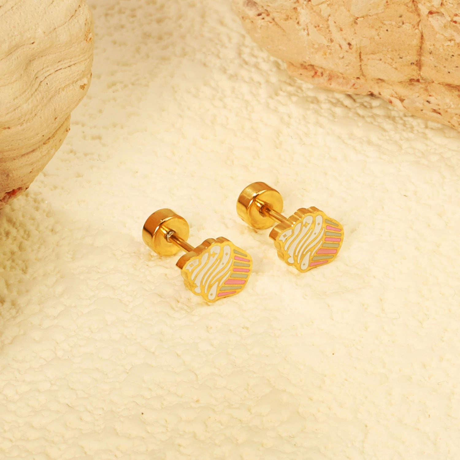 Wholesale Screw Plug Cute Rabbit Bow Rainbow Ice Cream Stainless Steel Girls Earrings