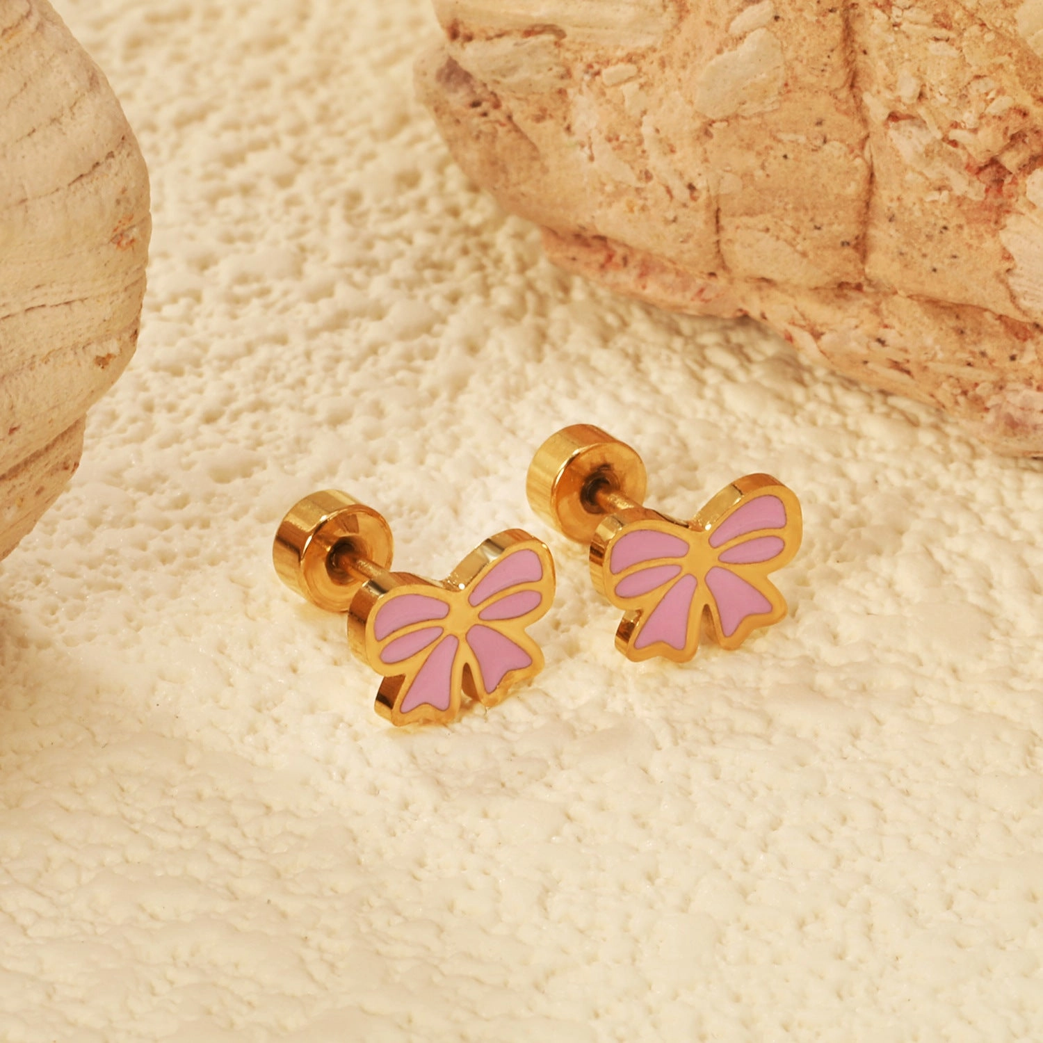 Wholesale Screw Plug Cute Rabbit Bow Rainbow Ice Cream Stainless Steel Girls Earrings