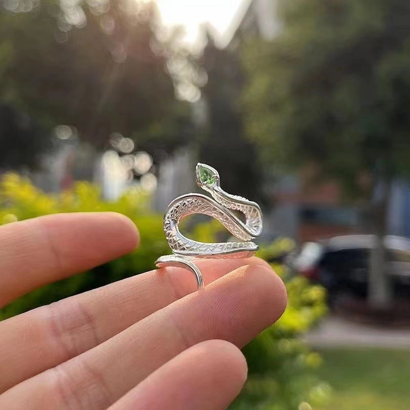 Wholesale sea blue topaz snake open ring creative niche design high sense ins cold wind ring