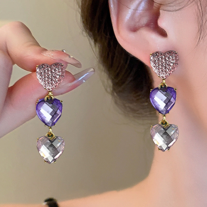 Wholesale Second-hand Diamond Color Heart Niche Fashion Temperament High-grade Bracelet Earring Necklace Set