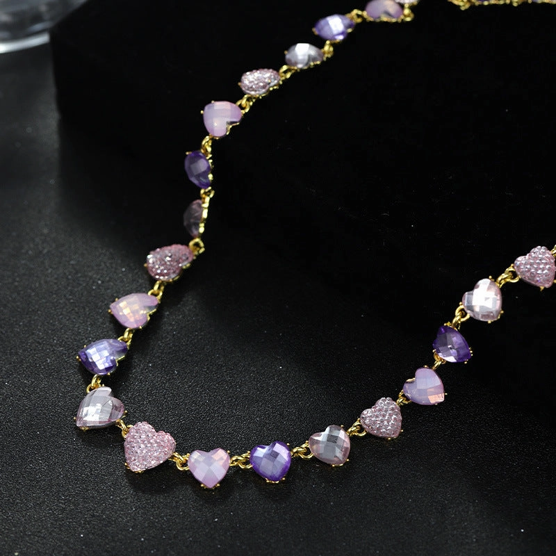 Wholesale Second-hand Diamond Color Heart Niche Fashion Temperament High-grade Bracelet Earring Necklace Set