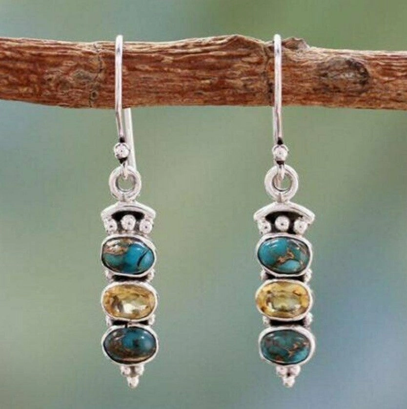Wholesale Set with Sea Blue Topaz Rotating Water Drop Pear Shaped Earrings