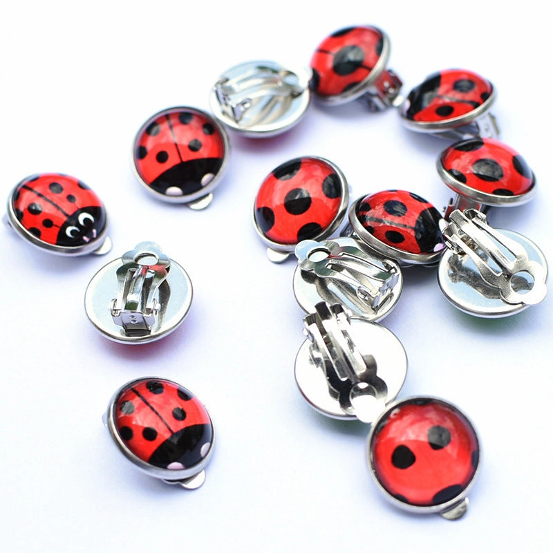 Wholesale Seven-spotted ladybug polka dot girl stainless steel ear clip