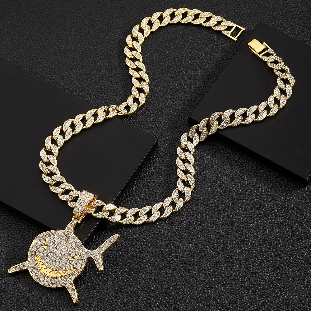 Wholesale Shark Pattern Alloy Pendant Hip Hop Men's Cuban Chain Necklace