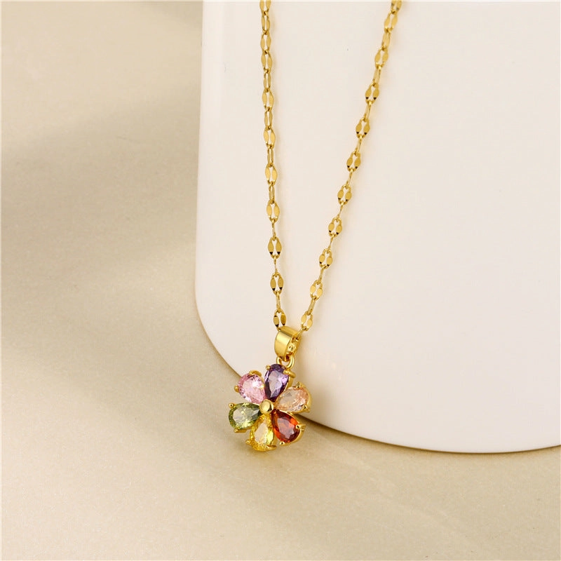 Wholesale Short Floral Necklace Titanium Steel