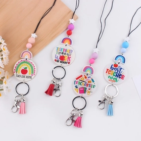 Wholesale Silicone Beaded Lanyard Certificate Necklace Key DIY acrylic sheet Keychain