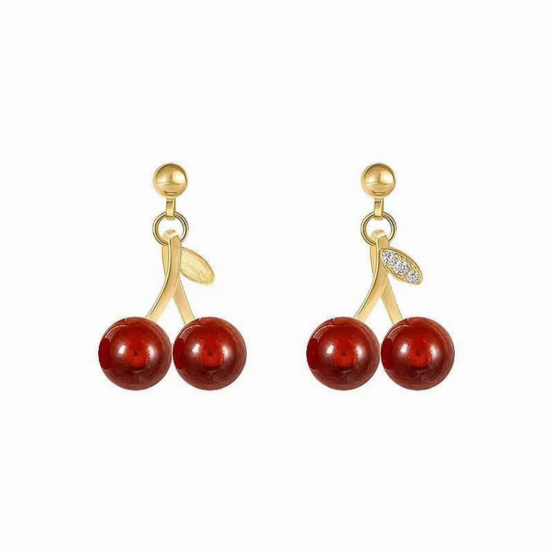 Wholesale Silver and red cherry earrings