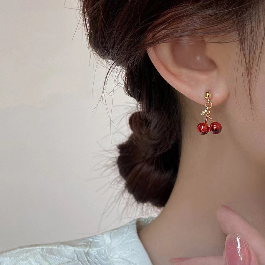 Wholesale Silver and red cherry earrings