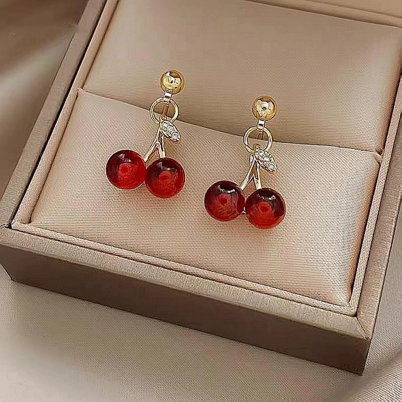 Wholesale Silver and red cherry earrings