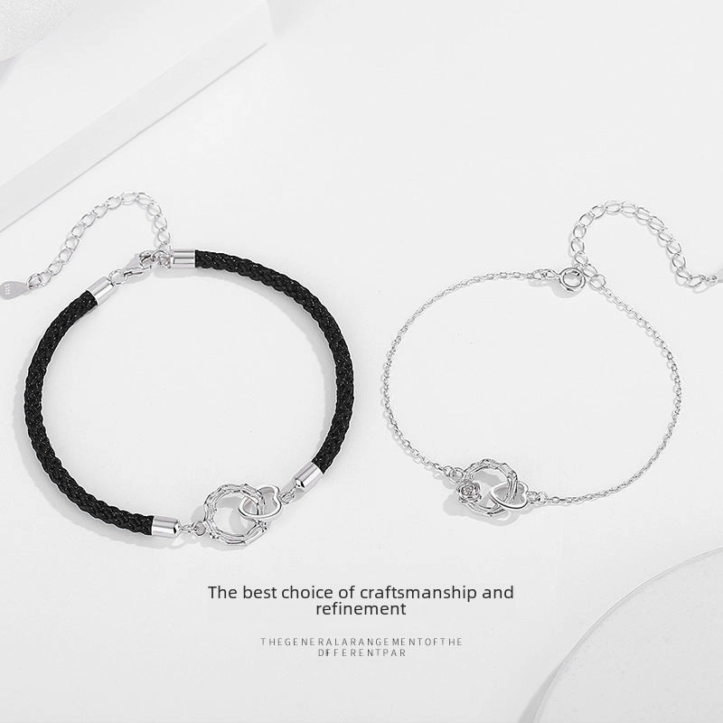 Wholesale Silver couple bracelet thorn and rose bracelet