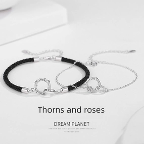 Wholesale Silver couple bracelet thorn and rose bracelet