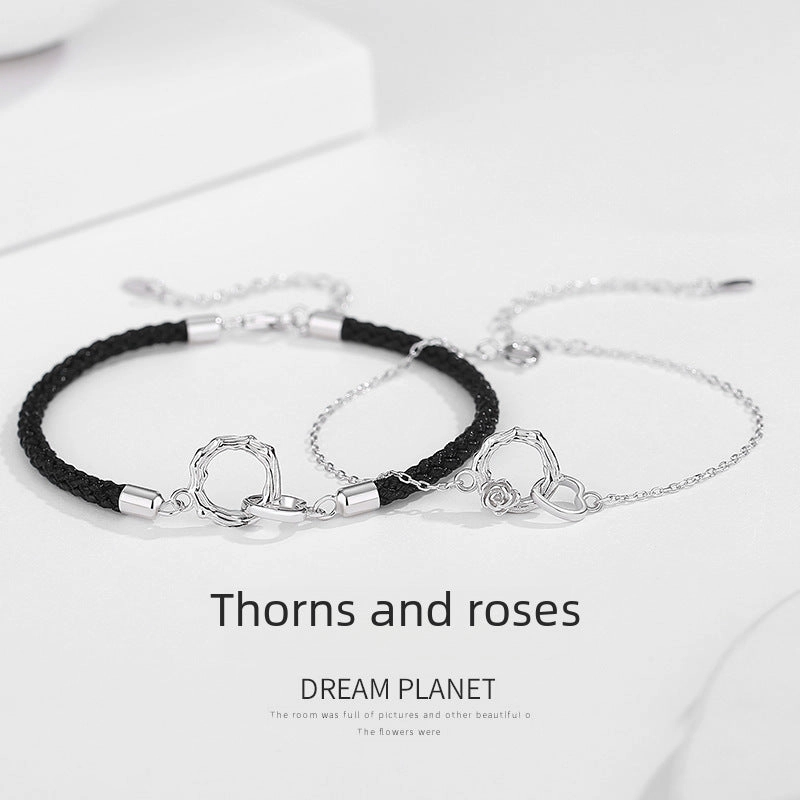 Wholesale Silver couple bracelet thorn and rose bracelet