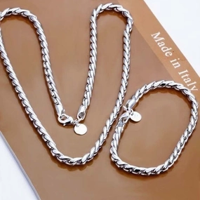 Wholesale Silver Foxtail Alloy Bracelet Jewelry Set