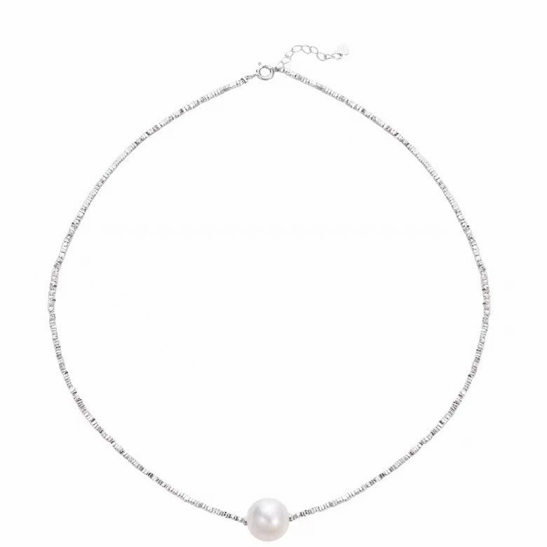 Wholesale Silver Glittering ~ Broken Silver Pearl Necklace Women's Light Luxury Niche Design Collarbone Chain Tanabata Gift