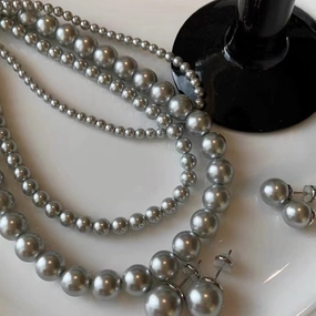 Wholesale Silver Grey Round Pearl Sweater Necklace