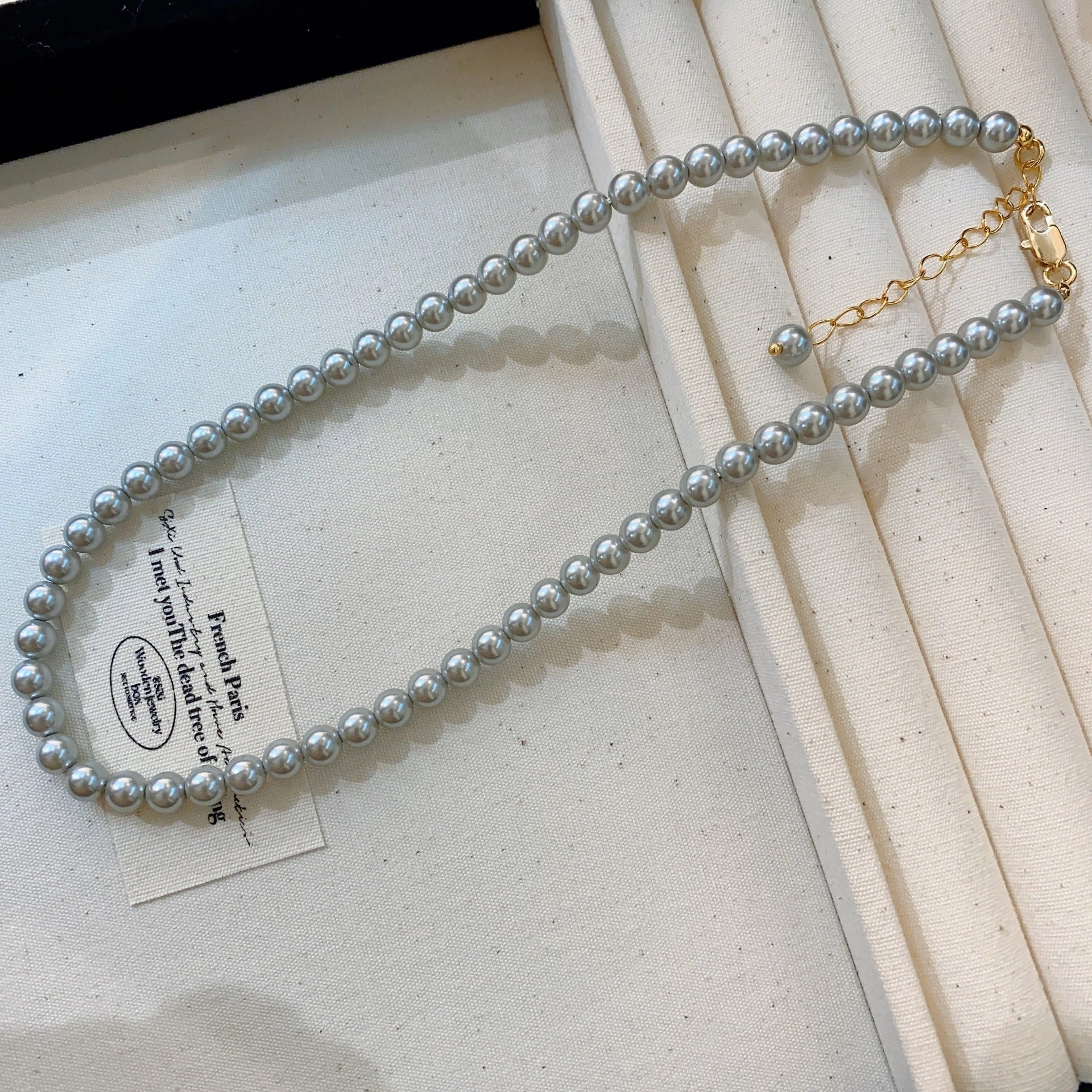 Wholesale Silver Grey Round Pearl Sweater Necklace