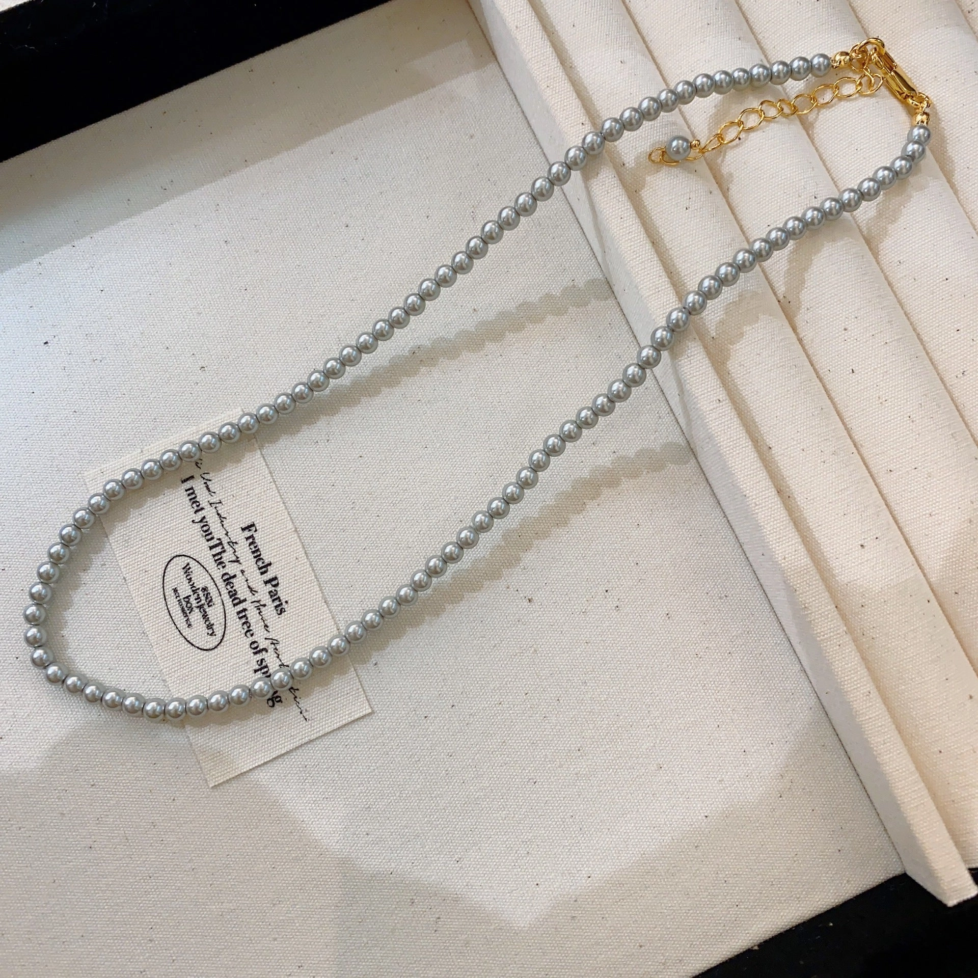 Wholesale Silver Grey Round Pearl Sweater Necklace