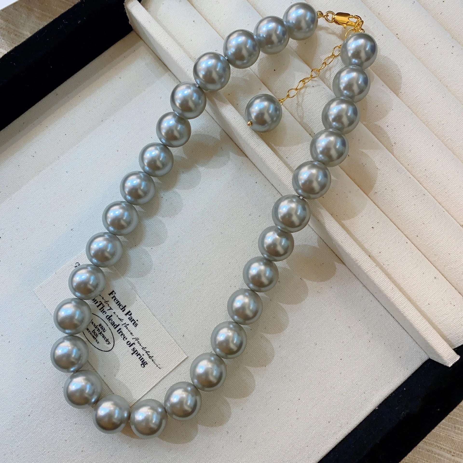 Wholesale Silver Grey Round Pearl Sweater Necklace