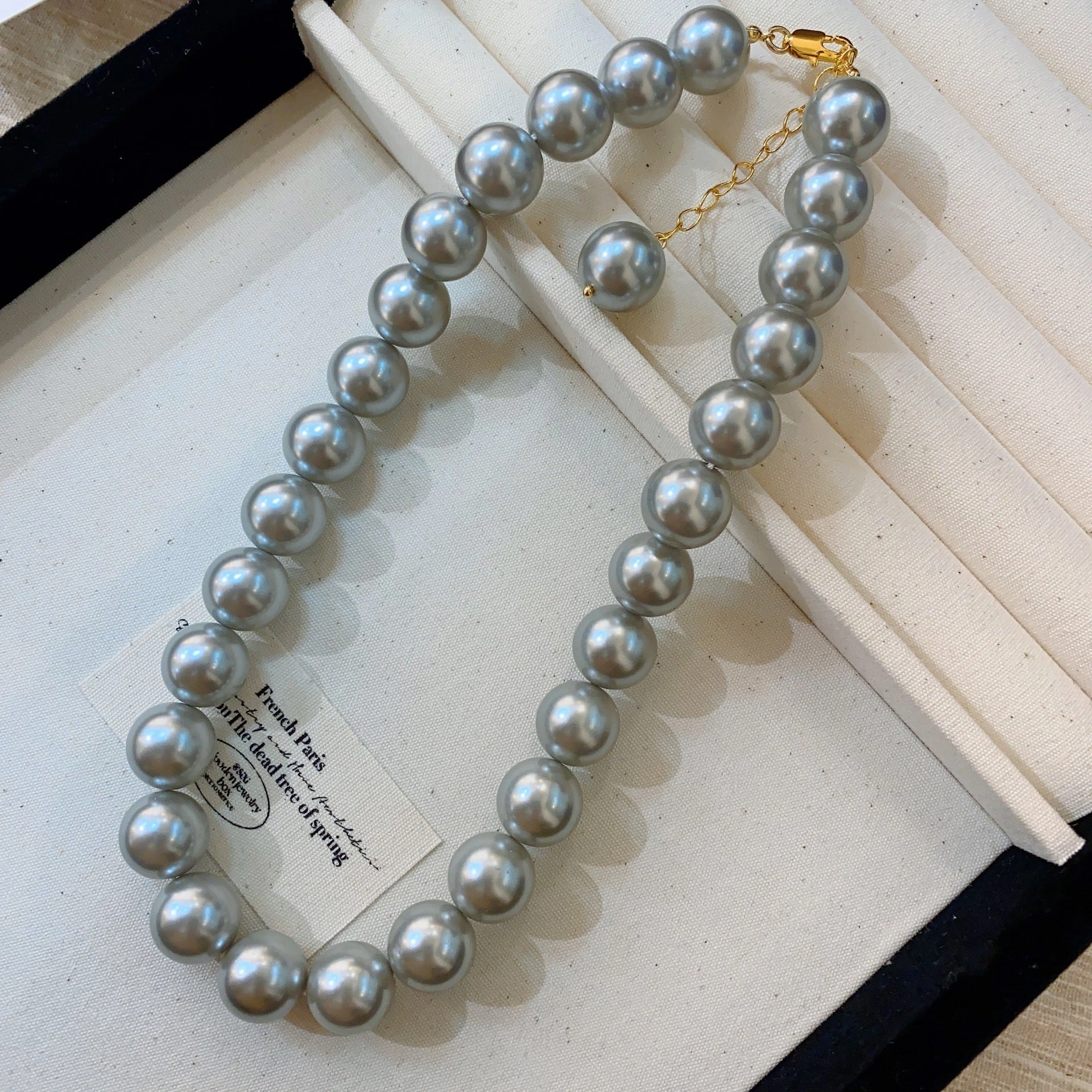 Wholesale Silver Grey Round Pearl Sweater Necklace
