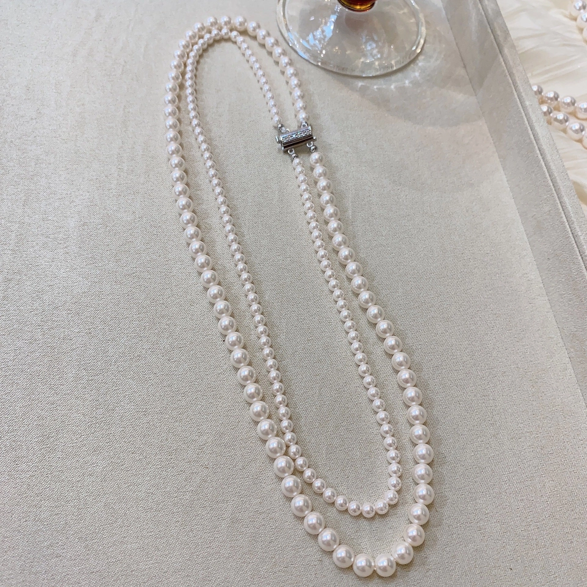 Wholesale Silver Grey Round Pearl Sweater Necklace