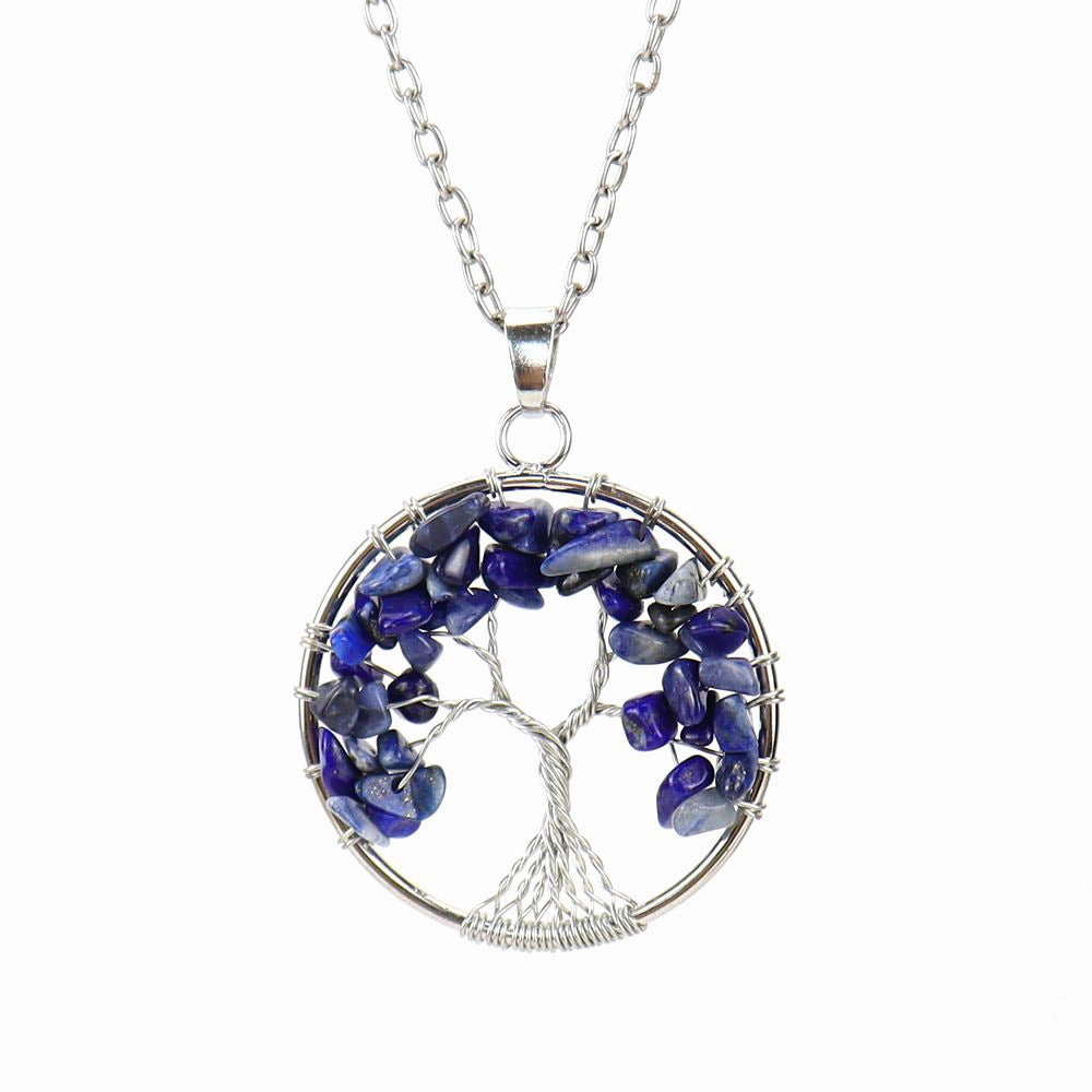 Wholesale Silver Hand-wound Colorful Crystal Gravel Tree of Life Necklace