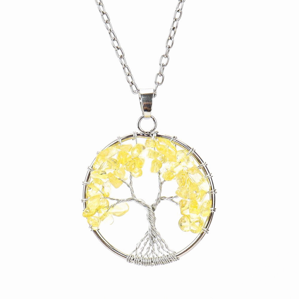 Wholesale Silver Hand-wound Colorful Crystal Gravel Tree of Life Necklace