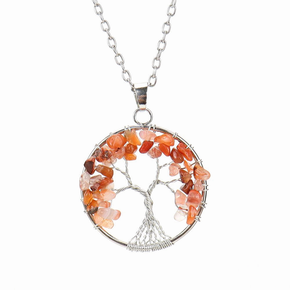 Wholesale Silver Hand-wound Colorful Crystal Gravel Tree of Life Necklace