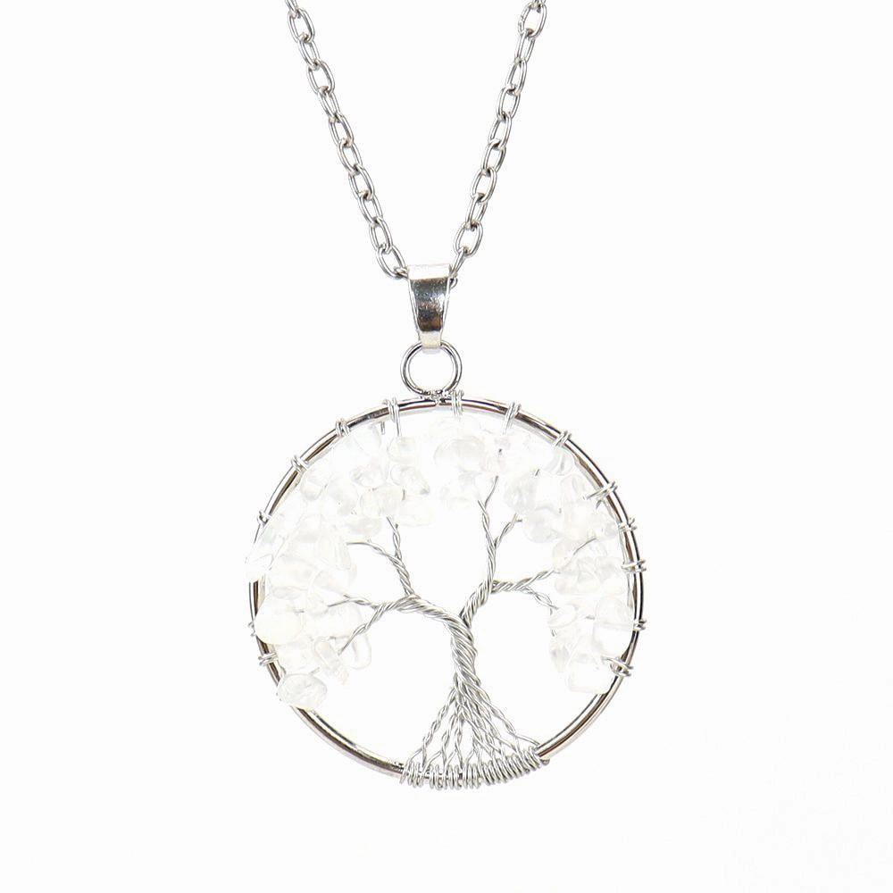 Wholesale Silver Hand-wound Colorful Crystal Gravel Tree of Life Necklace