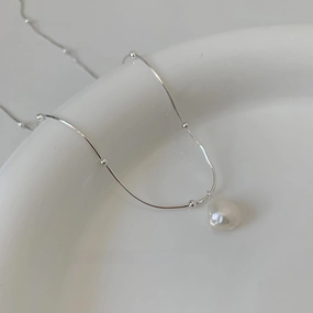 Wholesale Silver natural freshwater pearl necklace clavicle chain