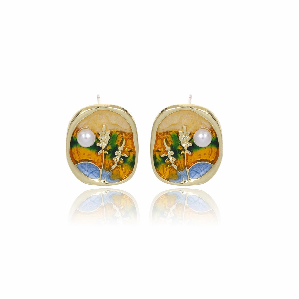 Wholesale Silver Needle French Retro Art Oil Painting Wheat Ear Earrings