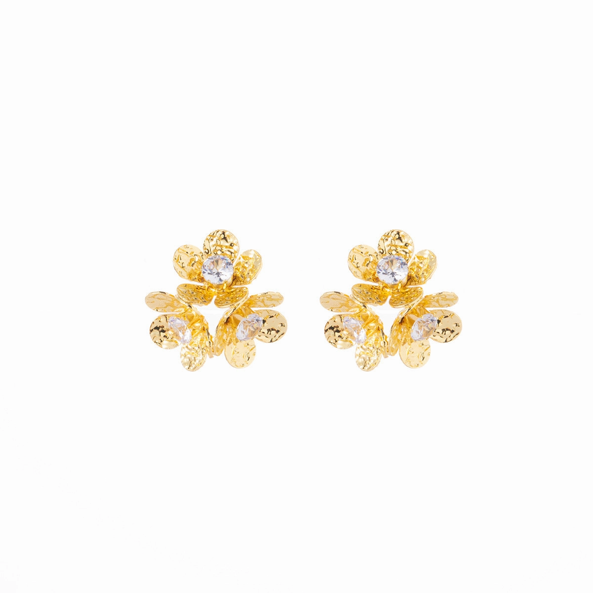Wholesale Silver Needle Metal Style Diamond Three-Dimensional Flower Retro Earrings