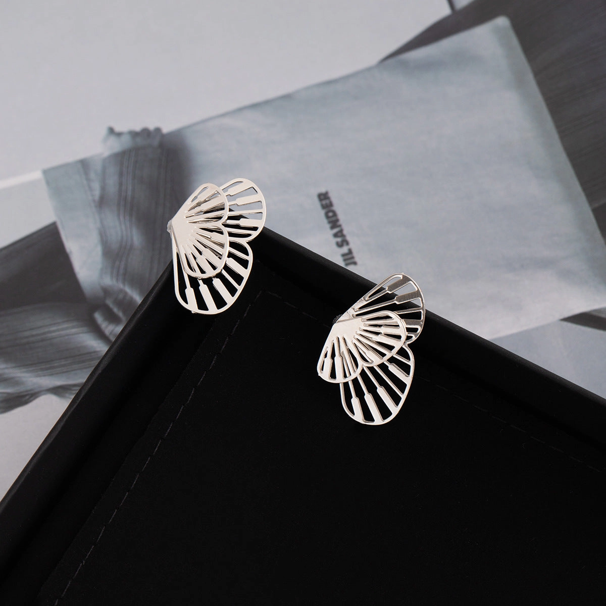 Wholesale Silver Needle Metal Style Hollow Fan Shape Butterfly Earrings