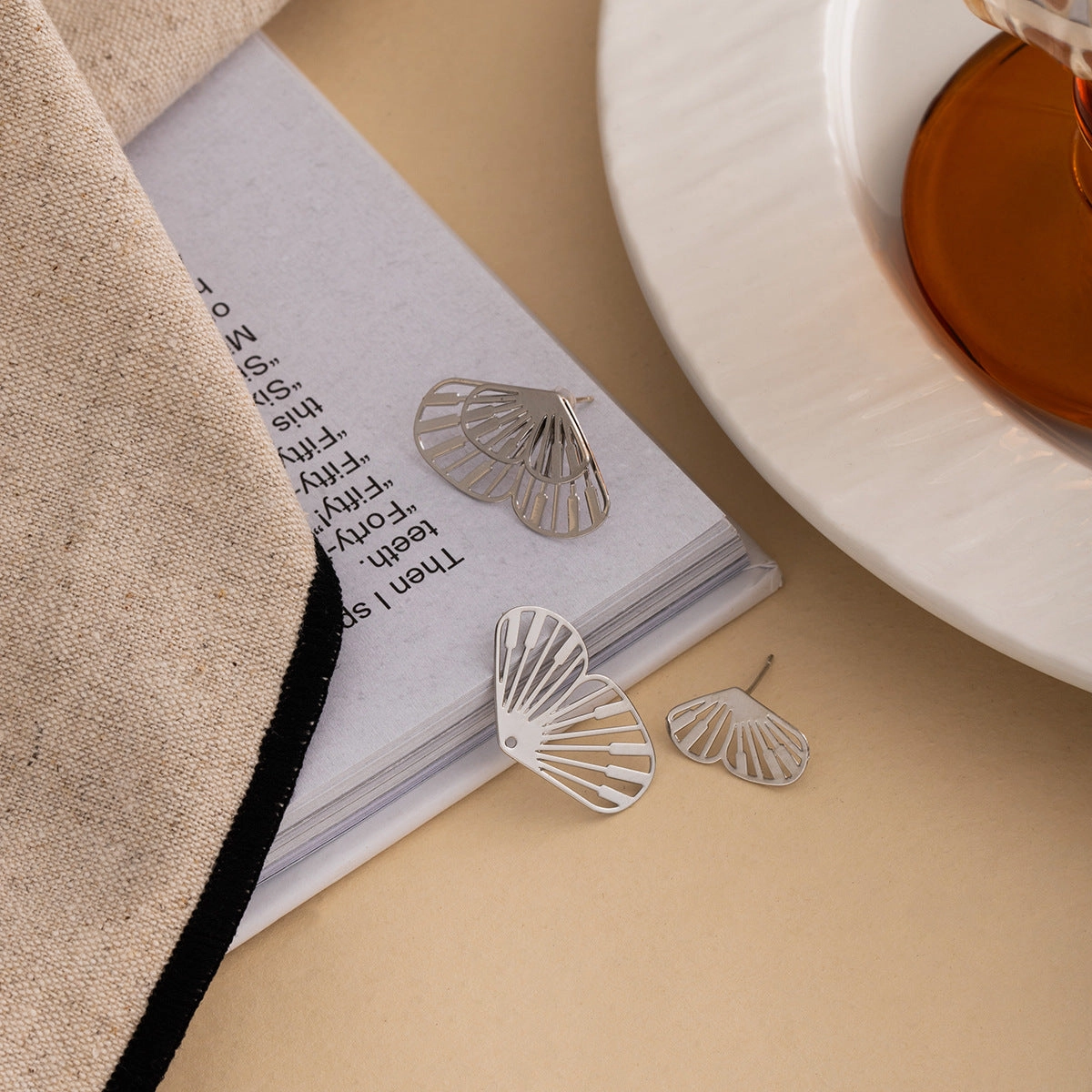 Wholesale Silver Needle Metal Style Hollow Fan Shape Butterfly Earrings