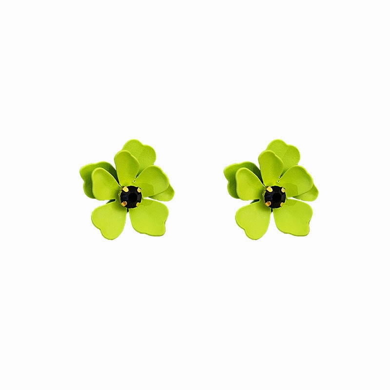 Wholesale Silver Needle Raspberry Red Lacquer Flower Earrings