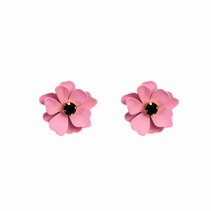 Wholesale Silver Needle Raspberry Red Lacquer Flower Earrings