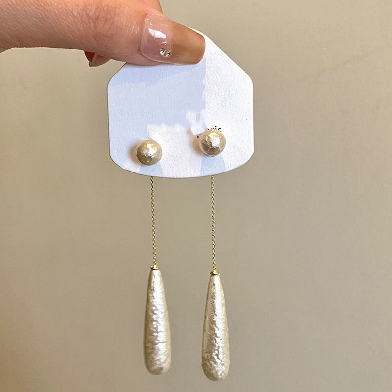 Wholesale Silver Needle Retro Pearl Drop Tassel Earrings